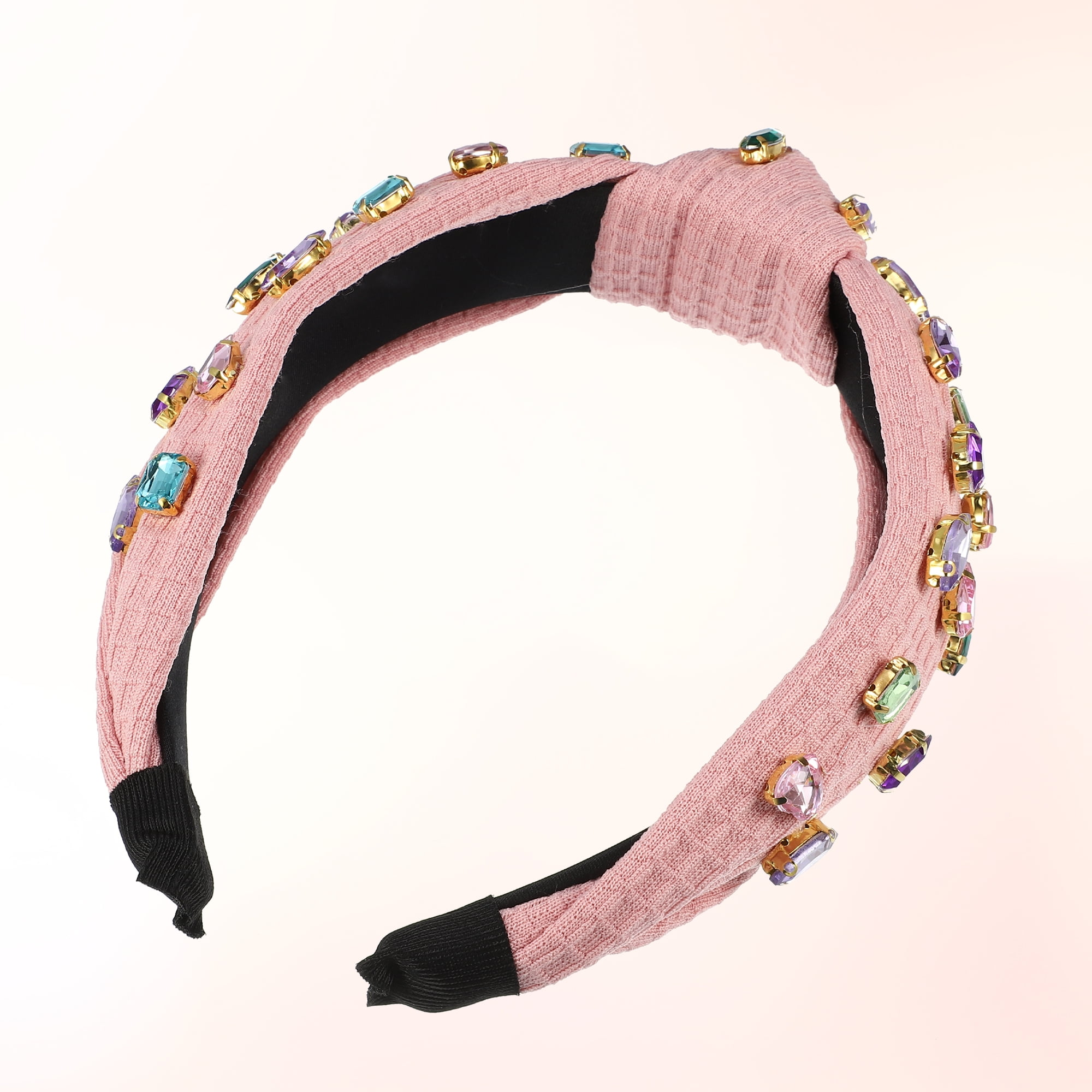 Unique Bargains Rhinestone Retro Knotted Headband Pink 5.12"x1.26"