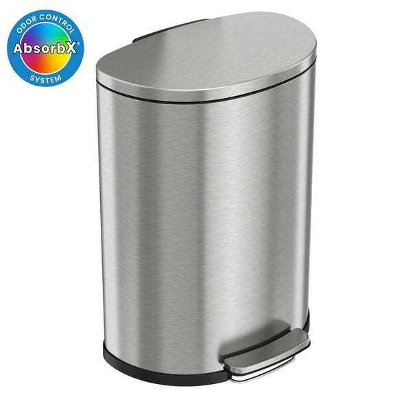 iTouchless SoftStep 13.2 Gallon Semi-Round Stainless Steel Step Trash Can with Odor Control System, 50 Liter Pedal Garbage Bin for Kitchen, Office, Home - Silent and Gentle Open and Close