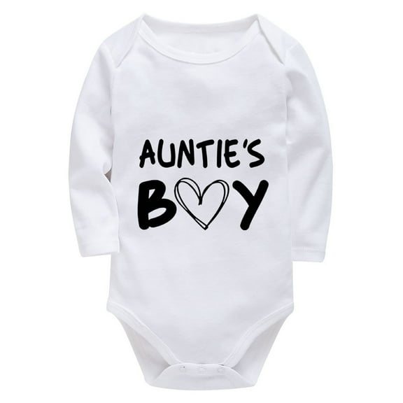 Auntie's Boy New Born Outfits Long Sleeve Gender Neutral Romper White Newborn Onsies0-3 Months Boy