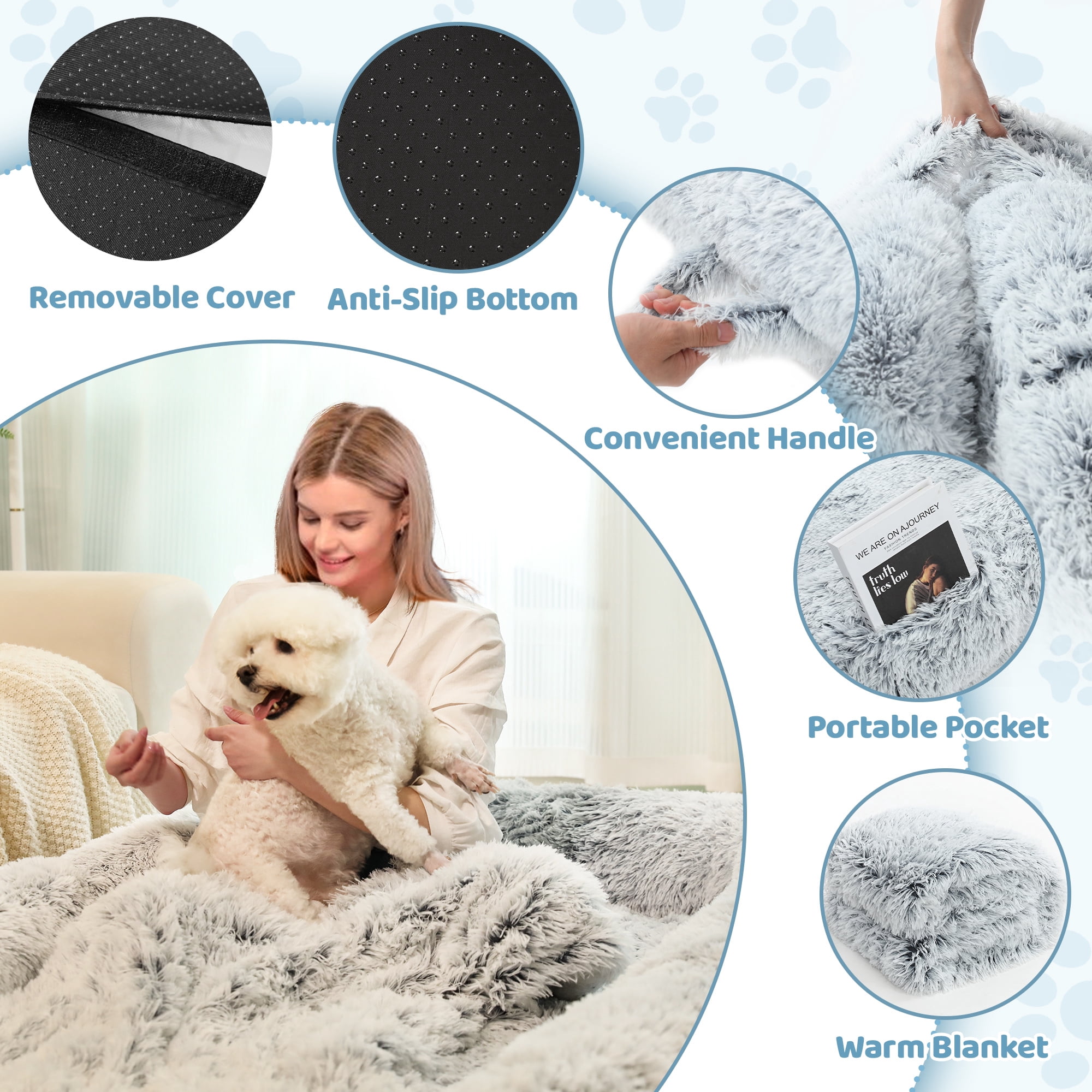 TUAREX Human Dog Bed for Adults, 76"x46"x10" Large Human Size Dog Bed, Removable Cover, Washable, Waterproof, Orthopedic Design, Light Grey