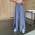thumbnail image 2 of Bmisegm Stylish Women's Casual Pants Wide Leg Loose Palazzo Trousers Comfortable Fit Elastic Waist with Pockets Trendy Design for All Occasions Blue S, 2 of 5