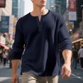 thumbnail image 2 of KHONTS Men's Henley Long Sleeve Shirts Waffle Button up T-Shirt Lightweight Thermal Undershirts Navy M, 2 of 9
