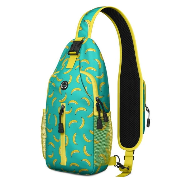 Crossbody Sling Backpack for Women Men Tropical Banana on Green Background Shoulder Sling Crossbody Casual Chest Bag for Travel Sports Running Hiking