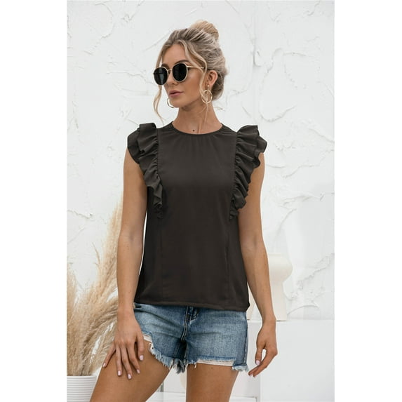 Sweet Soft Petal Ruffle Sleeveless Summer Blouse