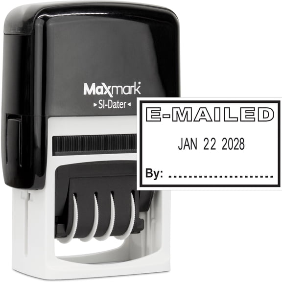 MaxMark Office Date Stamp with E-MAILED Self Inking Date Stamp - BLACK ink