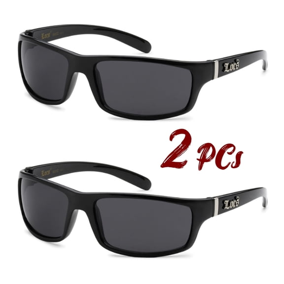 Hiphop 2 Pack LOCS Hardcore 9025, 2 Black Gangster Sunglasses Classic Lowrider Biker
