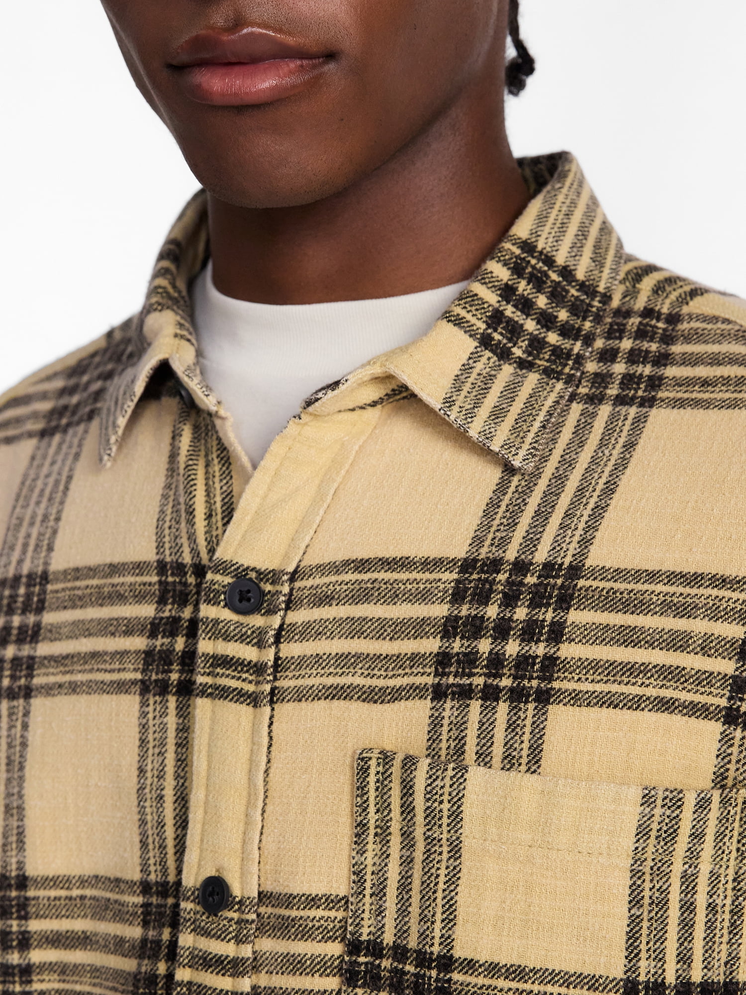 No Boundaries Boxy Fit Grunge Flannel Shirt with Long Sleeves, Men's XS-4XLT