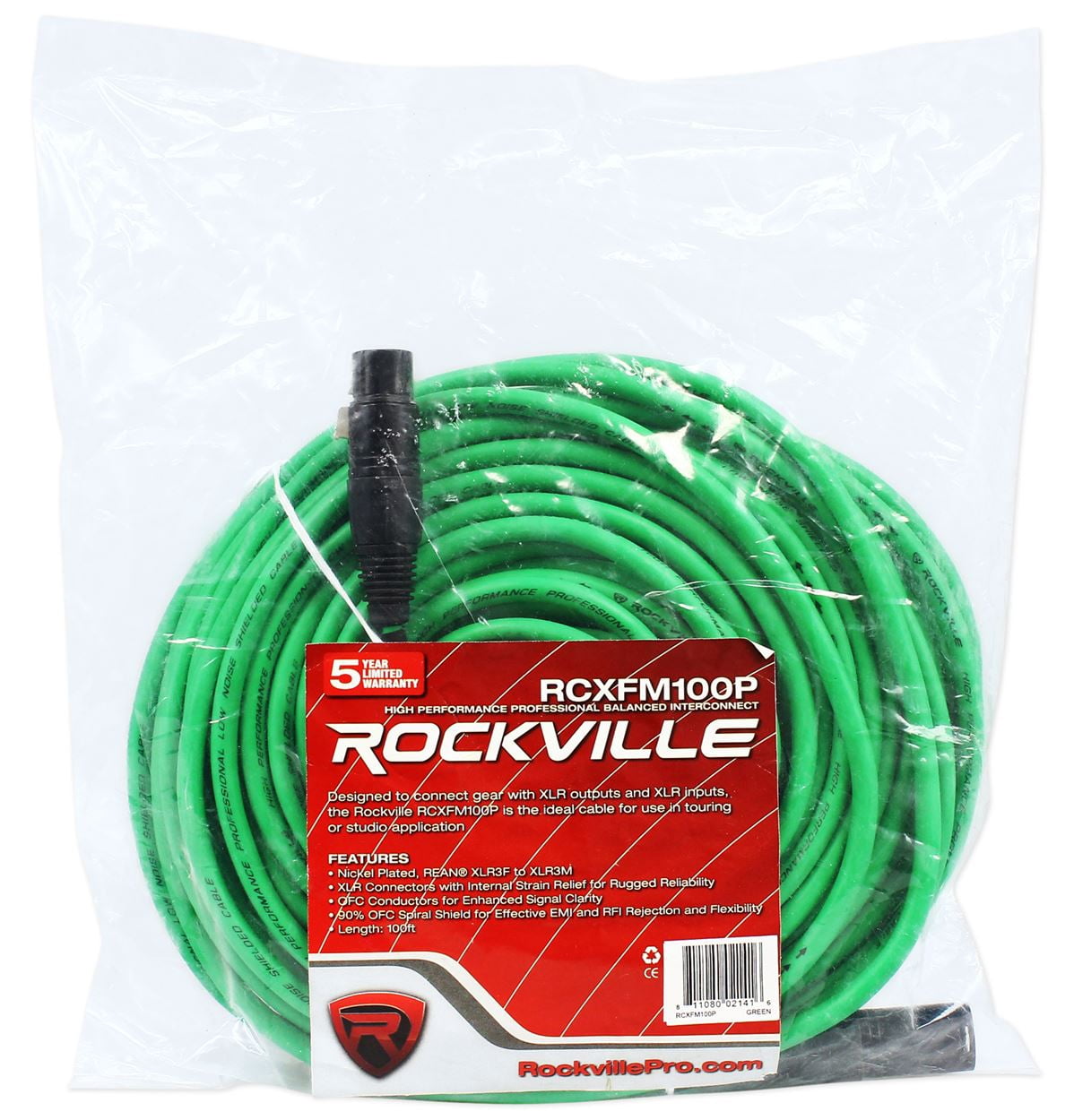 2 Rockville RCXFM100P-G Green 100' Female to Male REAN XLR Mic Cable 100% Copper
