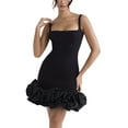 thumbnail image 2 of Yunliwuli Women Spaghetti Strap Bodycon Dress Solid Color Pleated Ruffle Hem Sleeveless Party Dress for Cocktail Nightclub Beach, 2 of 10