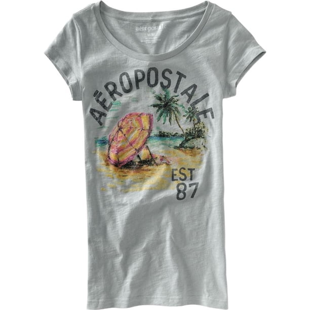 Aeropostale Womens Glittery Floral 1987 Graphic T-Shirt, Gris, Small