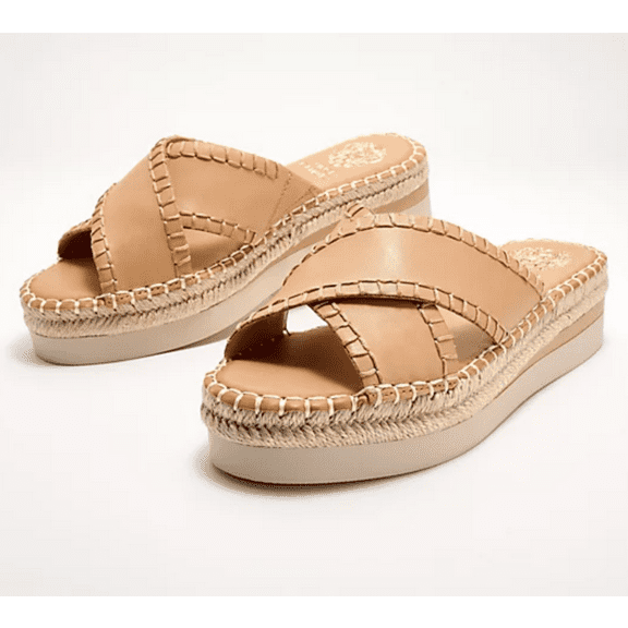 Vince Camuto Leather Crossband Slide Sandals