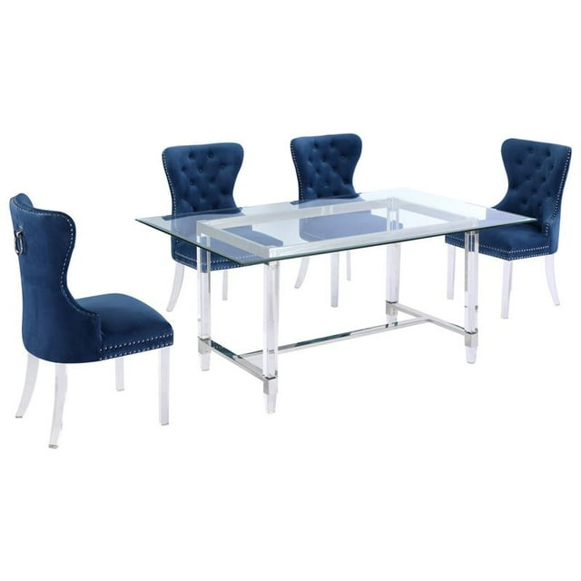 5pc. 68" x 40" Glass Dinette Set with 4 Chairs and Silver Stainless Steel