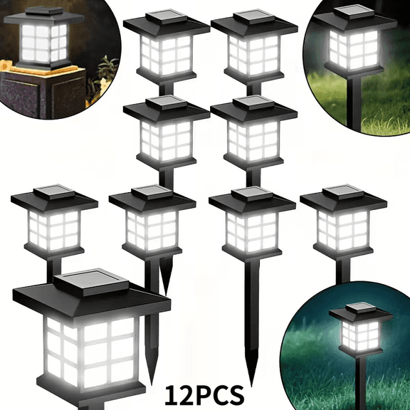 Solar Path Lights Outdoor Landscape Waterproof Solar-Powered White Light 12 Pack