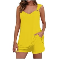 XuJwPNcy Women's 2 Piece Outfits Summer Sets Sleeveless Scoop Neck Tank Tops and High Waisted Shorts with Pockets