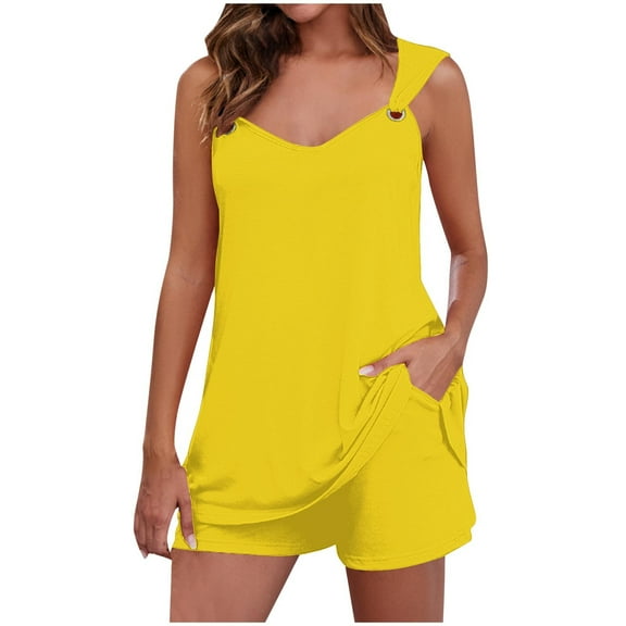 FAIWAD Workout Sets for Women Summer 2 Piece Outfits V Neck Tank Top and Wide Leg Pant Pajama Set with Pockets