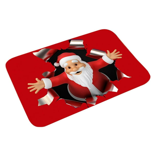 Alfombra lavable antideslizante de franela roja con diseño de Papá Noel para dormitorio, sala de estar y baño. I