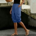 thumbnail image 2 of YOIAVAIOY Womens Cargo Capris Summer Casual Drawstring Mid Waisted Hiking Jogger Pants Lightweight Outdoor Cotton Linenn Capri Pants Blue L, 2 of 8