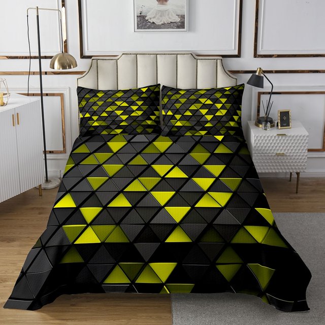 Erosebridal Stereoscopic Triangle Coverlet Set King,Gradien Geometric Bedding Set,Neon Decor,Ultra Soft,3 Pieces