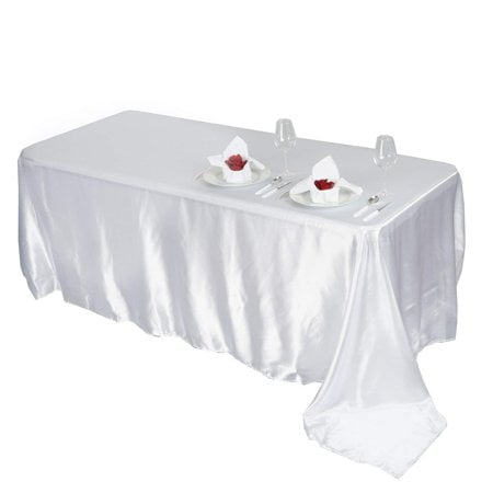 Balsacircle 90X156 Inch White Satin Rectangle Tablecloth Table Cover Linens For Wedding Table Cloth Party Reception Events Kitchen Dining