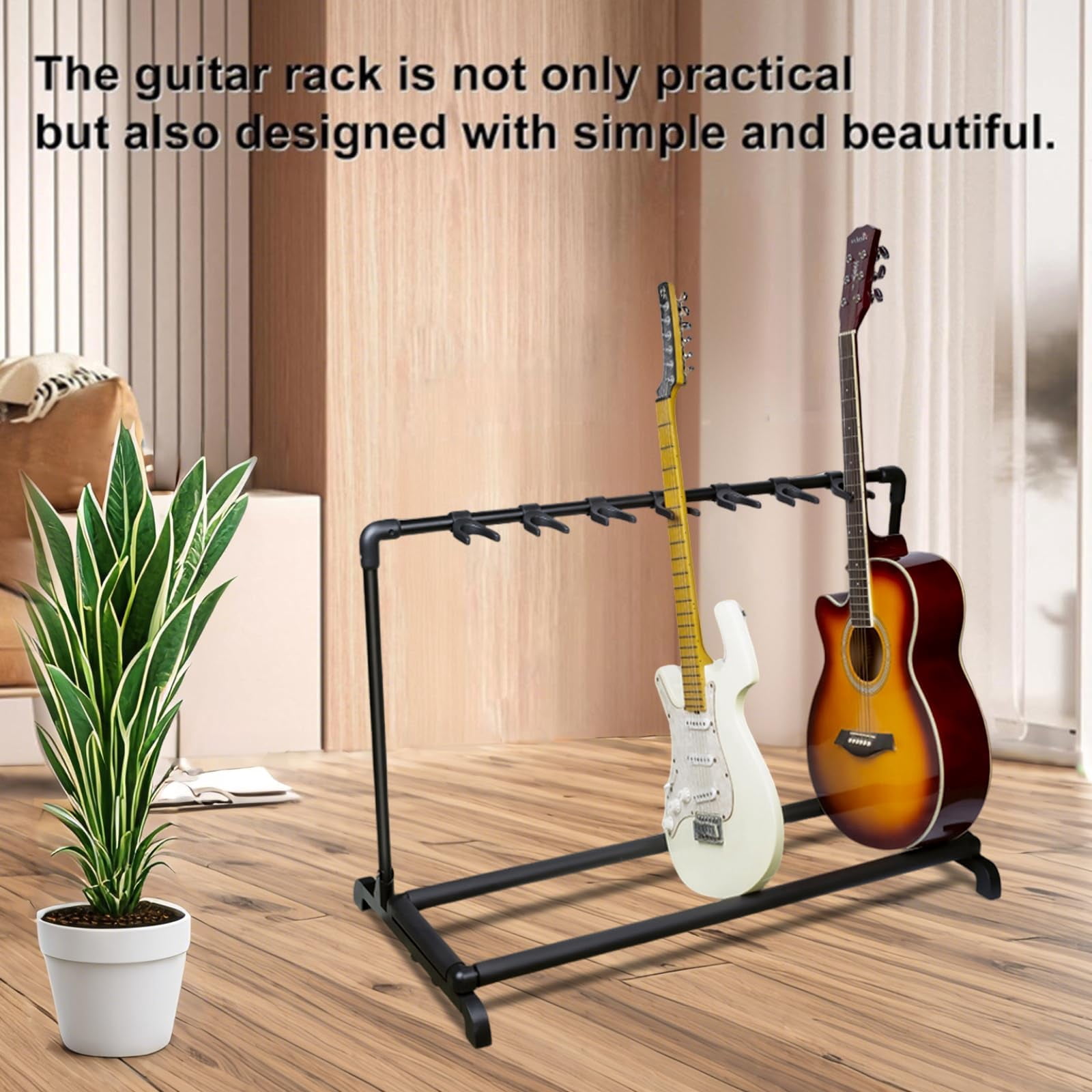 Multiple Guitar Stand, 7 Holder Foldable Multi Guitar Display Rack with Thick Rubber Padding Universal Holder for Classical Acoustic Electric Bass