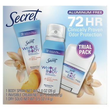Secret Whole Body Deodorant for Women, Aluminum Free, Stick, Spray & Cream  Peach & Vanilla, Regimen Pack