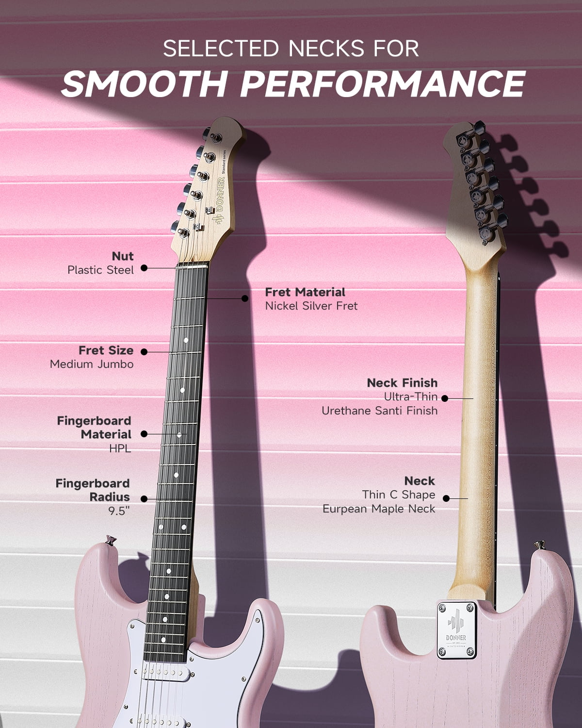 Donner Electric Guitar Set Pink Right Hand S-S-S Pickups Beginners Kits, Pink