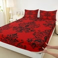 thumbnail image 3 of jejeloiu Vretro Damask Jacquard Bed Sheets,Baroque Flower Floral King Sheets,Red Black Sheet Set,Super Cozy Room Decoration,4pcs, 3 of 7