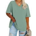thumbnail image 4 of Shirts for Women, Summer Clothes,Women'S Oversized-Neck Short Sleeved Solid Summer Base Shirt Sports T-Shirt,Summer Shirts for Women, 4 of 5