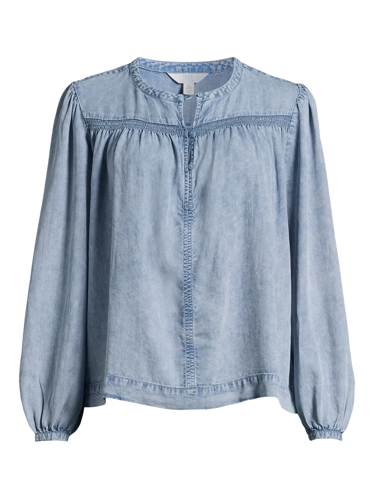 Time and Tru Women’s Smocked Top with Long Sleeves, Sizes XS-XXXL