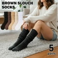 thumbnail image 2 of 5 pairs Slouch Crew Socks for Women,  Soft Mid Calf Cute Retro Scrunch Socks, 2 of 8