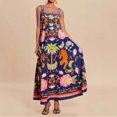 thumbnail image 2 of Women's Exotic Tiger Floral Print Spaghetti Strap Maxi Dress Square Neck High Waist Boho Vacation Long Dress, 2 of 5