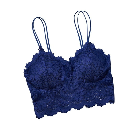 Women's Lace Wireless Bralette Push Up Cami Bras Everyday Comfy Camisole Underwear Royal Blue L