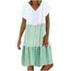 thumbnail image 1 of Qucoqpe - Vestido corto informal de talla grande para mujer, de verano, holgado, a la moda, con cuello en V, rayas, lunares, manga corta, volantes, dobladillo escalonado, de lino, para playa y sol,, 1 of 5