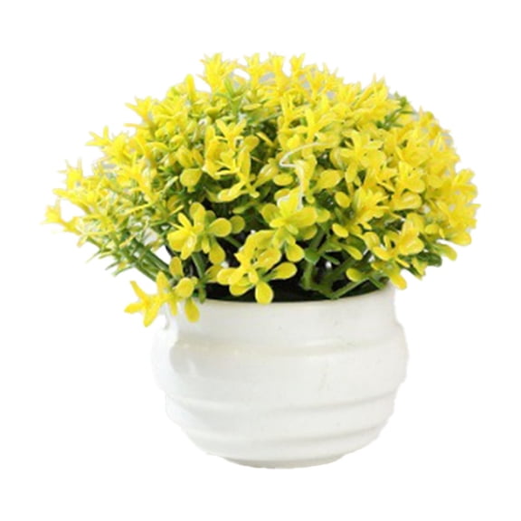 Hvot&aat 3.94-Inch Mini Artificial Potted Plant, Faux Milan Flower in White Ribbed Pot, Colorful Small Desktop Greenery for Home Office, Bookshelf & Bathroom Decor