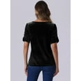 thumbnail image 3 of DARING DIVA Women's Round Neck Puff Short Sleeve Party Velvet Top XL Black, 3 of 6
