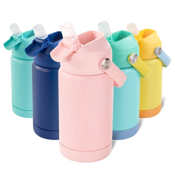 Daluvenix Kids Water Bottle with Straw Lid 12ozLeakproof toddler Water Bottle for School, Insulated Stainless Steel Water Bottles for Kids BPA Free, Pink