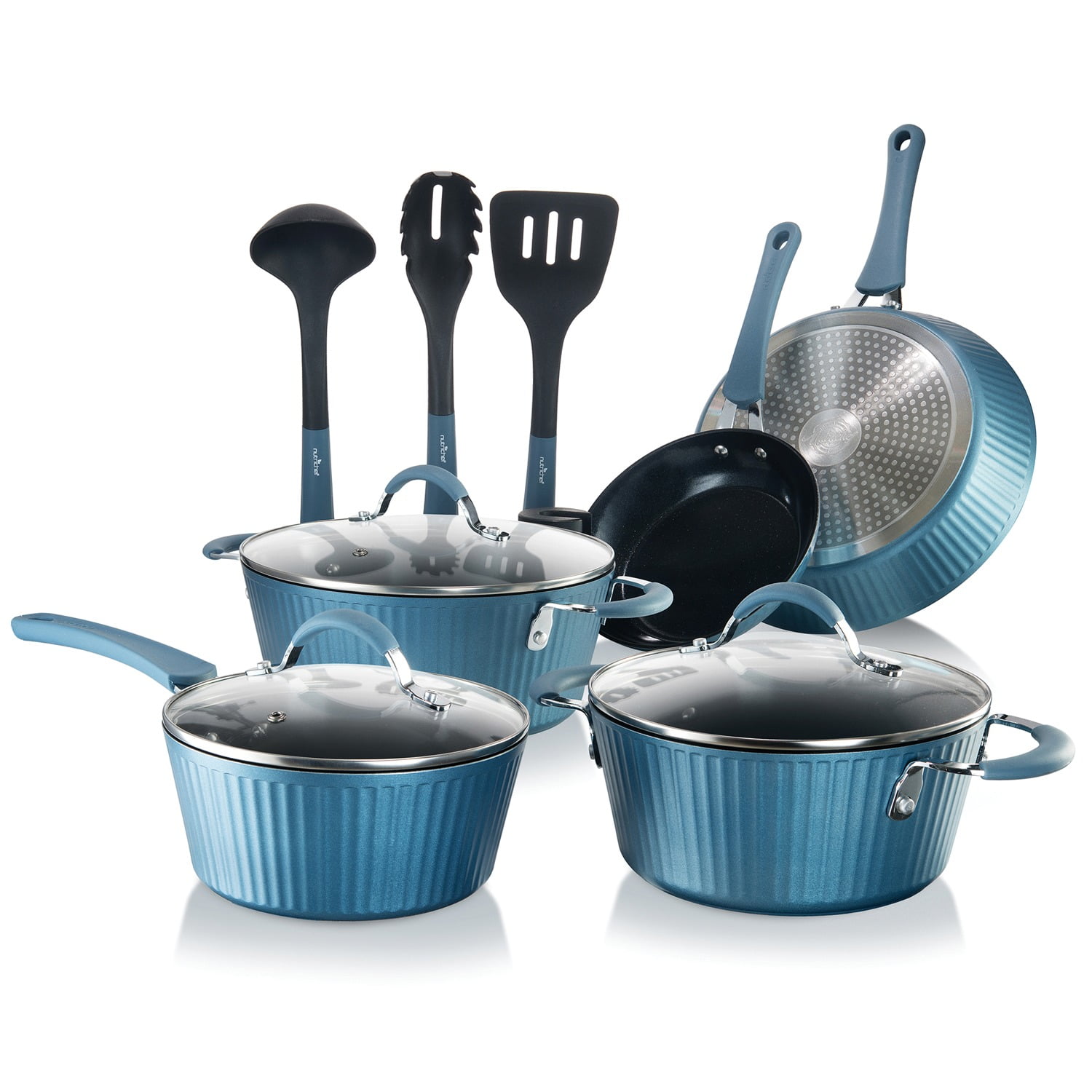 NutriChef NCCW11BL 11-Piece Lines Kitchenware Pots And Pans Set (Blue) - Walmart.com - Walmart.com