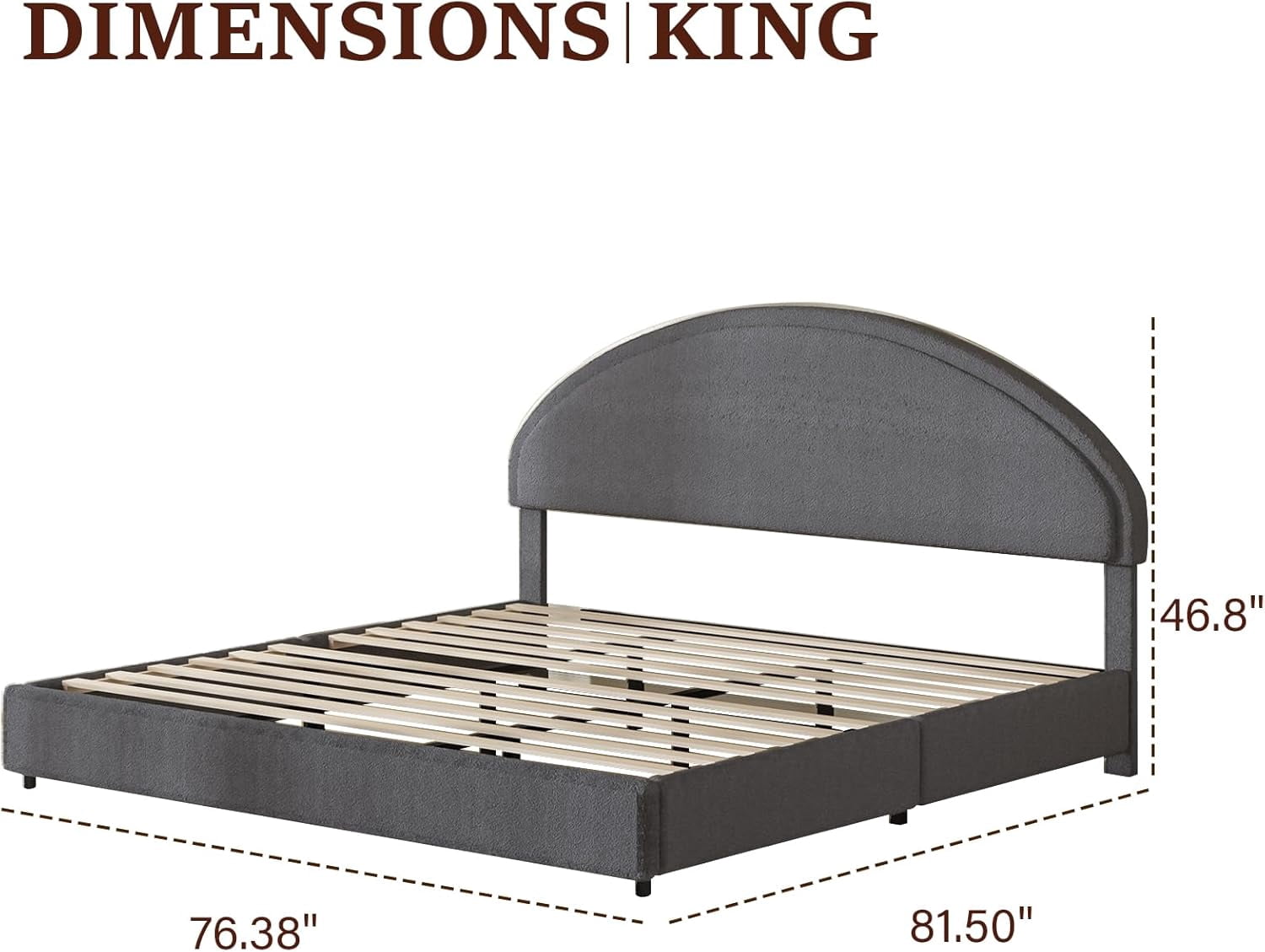 4 EVER WINNER King Size Bed Frame, Boucle Upholstered Bed Frame with Headboard, Gray King Bed Frame, Gray
