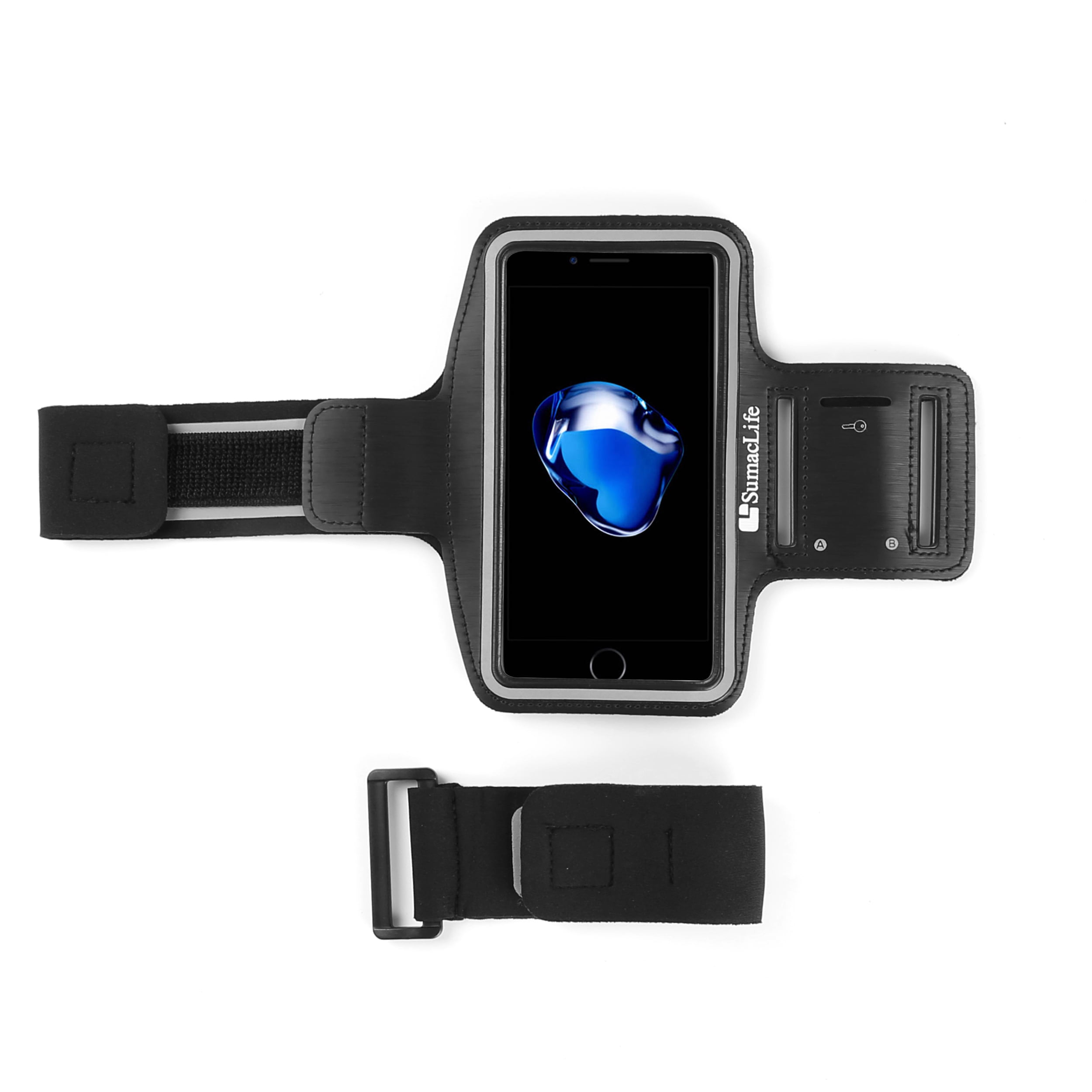 SumacLife Waterproof Sweat-Resistant Universal Armband Case for Smartphones, Neoprene Adjustable Running Arm Strap with Touchscreen Access, Black
