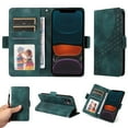 thumbnail image 3 of for iPhone 12 Pro / iPhone 12 6.1" Pattern Wallet Case, Magnetic Closure PU Leather Wallet Flip Case with Card Holder Kickstand Shockproof Purse Phone Cover with Wrist Strap, Green, 3 of 10
