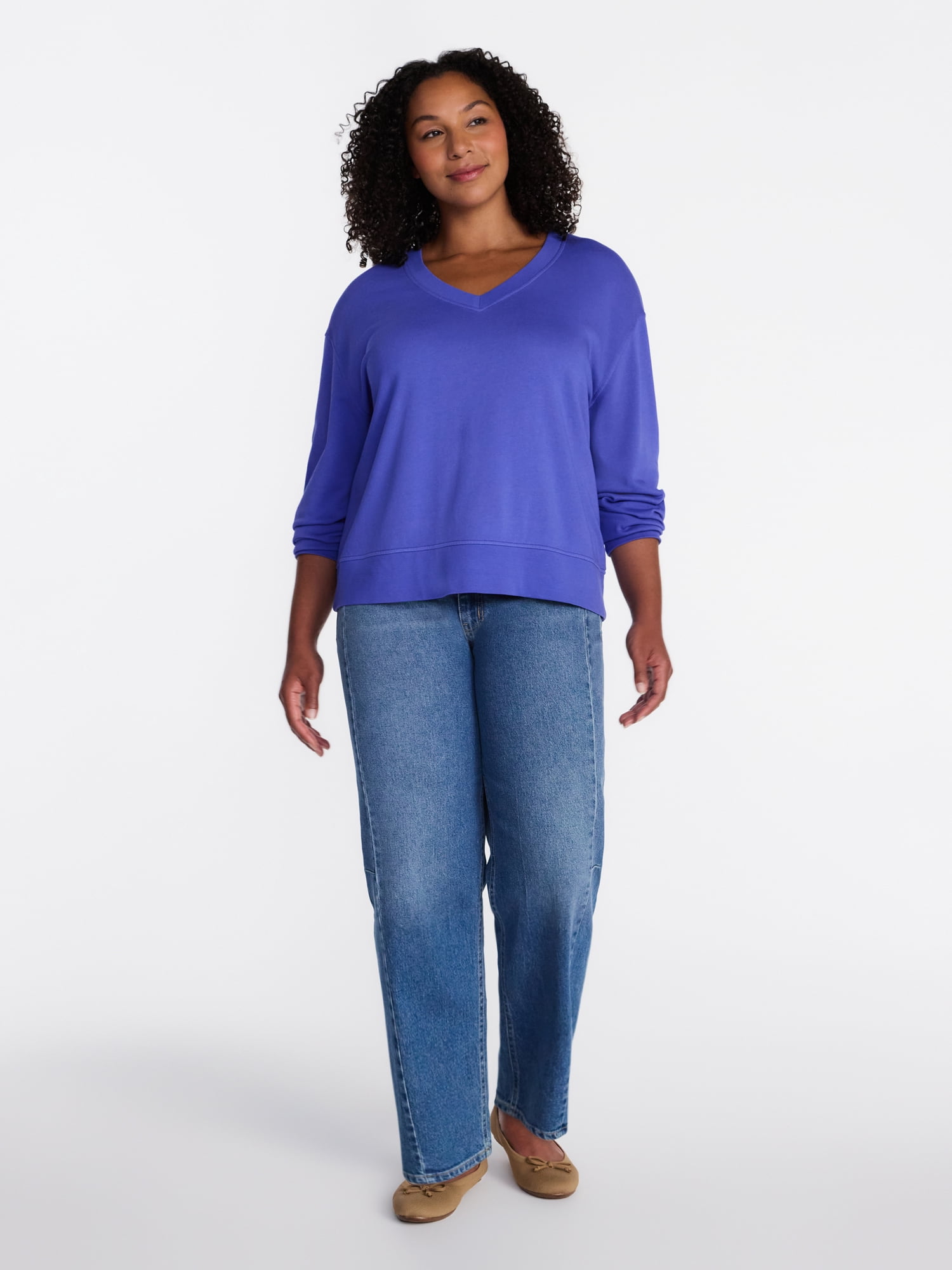 Terra & Sky Women's Plus V-Neck Sweatshirt, Sizes 0X-5X