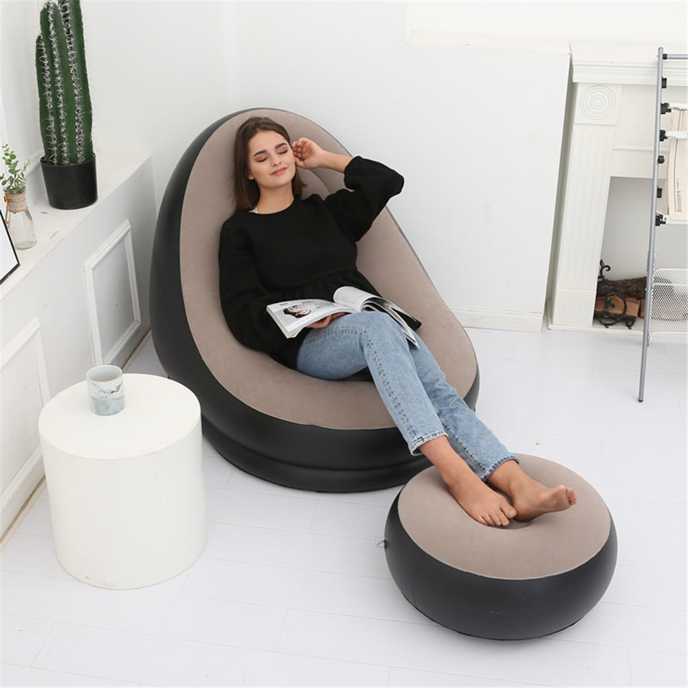 Lazy Sofa Deck Chair archuk Inflatable Air Mattress Deluxe Lounger with Comfortable Leg Stool Rest Single Beanbag for Outdoor Home Use 116 x 98 x 83cm 