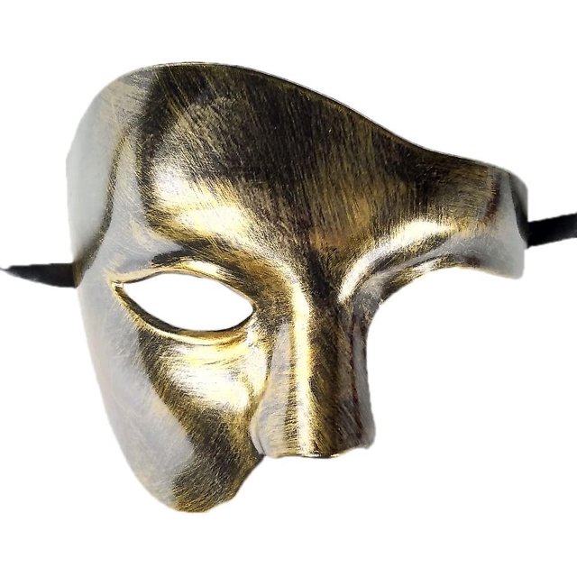 Máscara de mascarada vintage El fantasma de la ópera CHAO Oro negro media cara con un solo ojo
