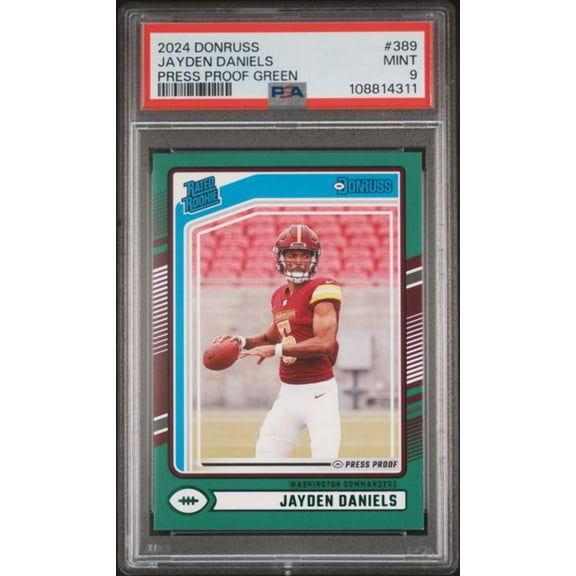 Graded 2024 Donruss Press Proof Green Jayden Daniels #389 Rookie RC Football Card PSA 9 Mint