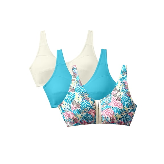 Comfort Choice Women's Plus Size 3-Pack Front-Close Cotton Wireless Bra