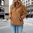 thumbnail image 3 of Comdrip Half Zip Sweatshirt Women, Womens Fleece Jumper Jacket Hoodies Pullover Casual Top Fuzzy Long Sleeve Stand Collar Cozy Coat Tops with Pockets 1/4 Zip Fleece Pullover Womens Brown S, 3 of 6