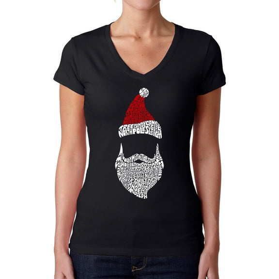 Women's Word Art V-Neck T-Shirt - Santa Claus