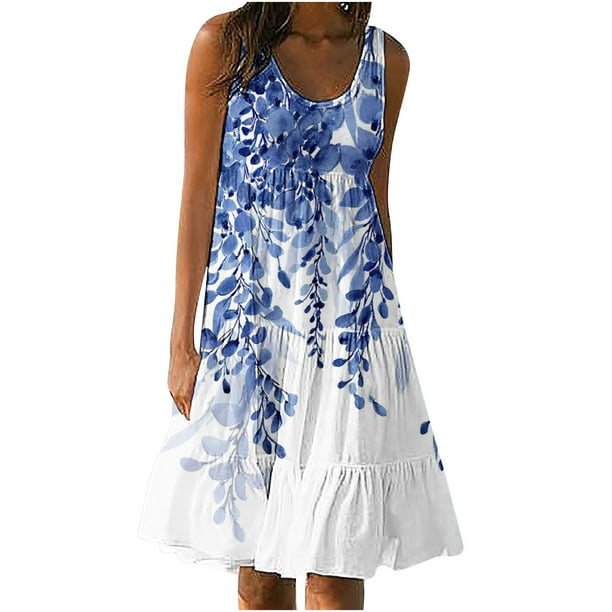 HTNBO Summer Beach Vacation Dress for Women Summer Floral Print Flowy