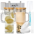 thumbnail image 1 of Vaso de vidrio Birity acanalado de 700 ml con tapas, paquete de 2 pajitas con asa, 1 of 7