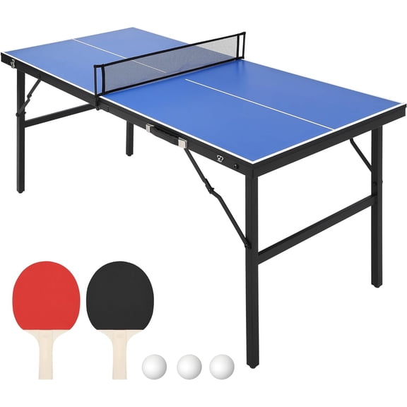 GAOMON Foldable Tennis Table with Net,5ft Midsize Outdoor Ping Pong Table Set, , 2 Ping Pong Paddles, 3 Balls for Adults and Kids, Portable Table for Indoor Outdoor Game, Blue